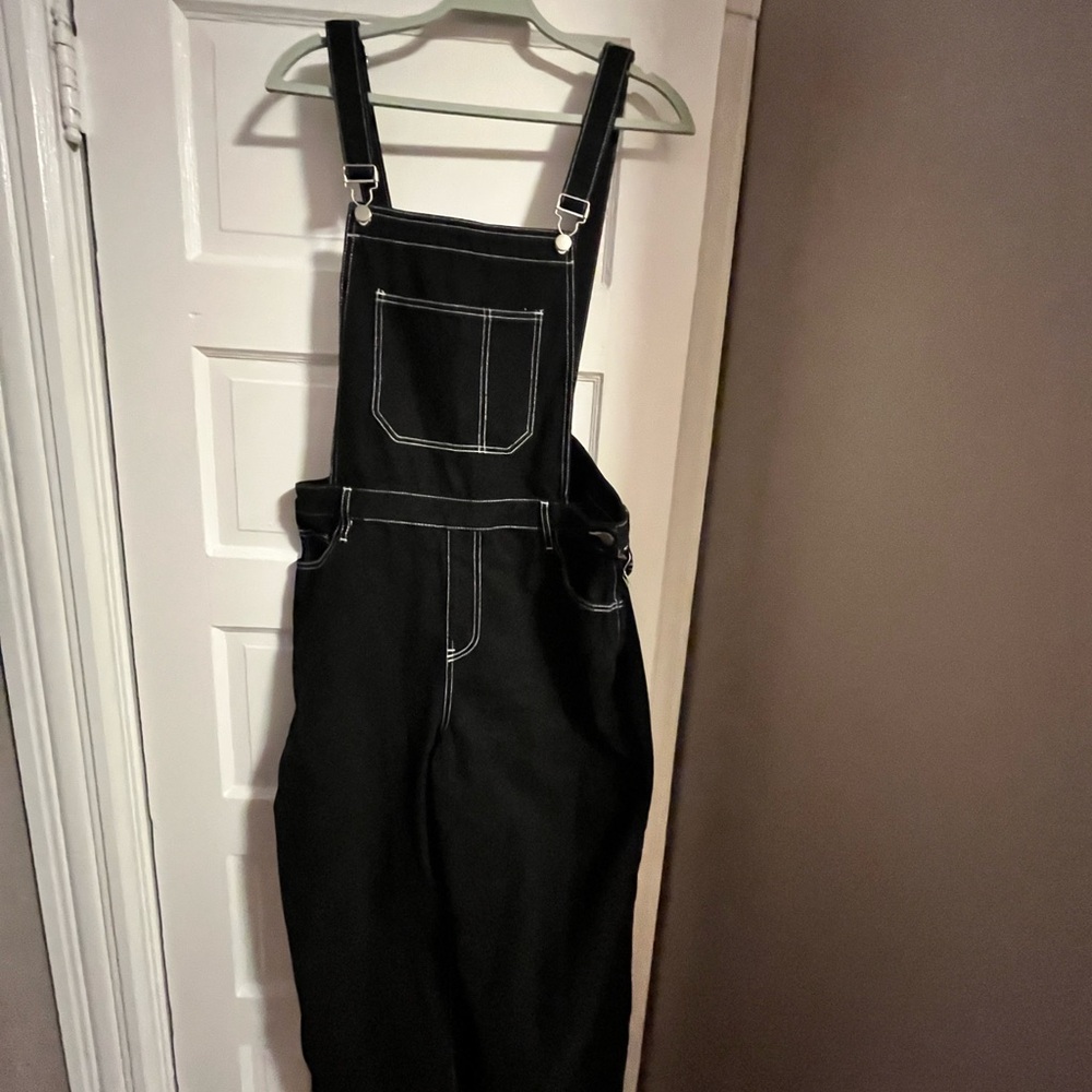 Fashion Nova Black Overalls with White Stitching